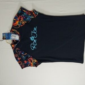 Ron Jon Girl's black & floral top. Size L